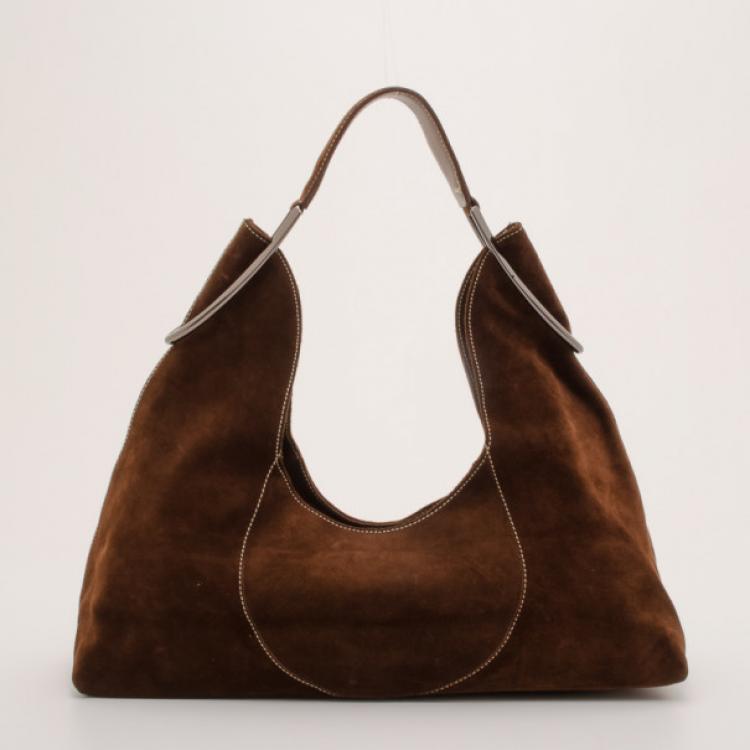 Pre Owned Furla Coffee Suede Hobo