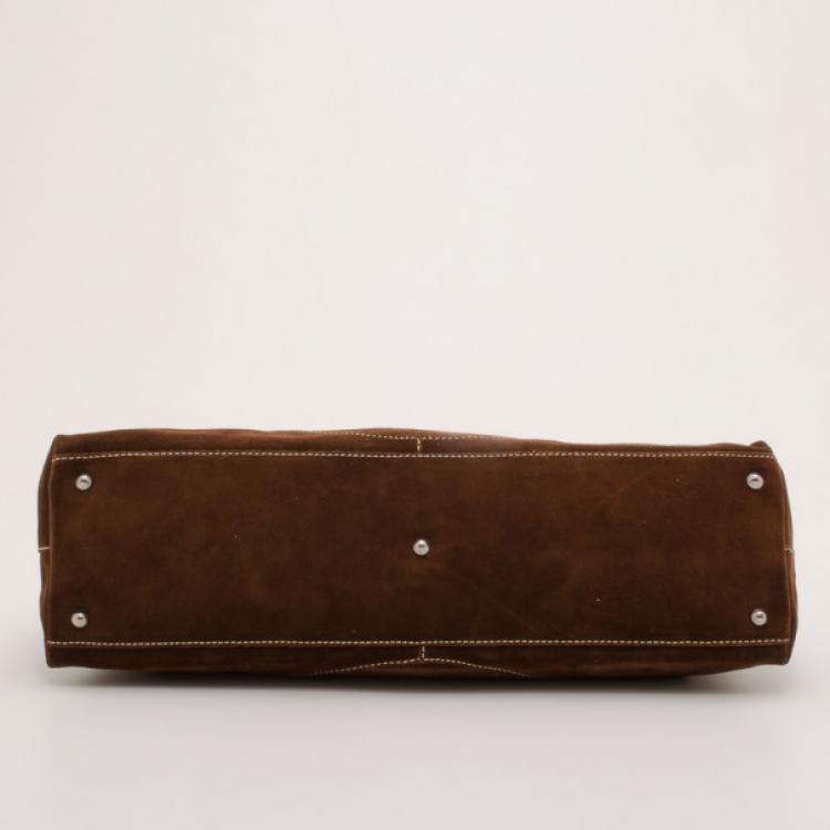 Pre Owned Furla Coffee Suede Hobo