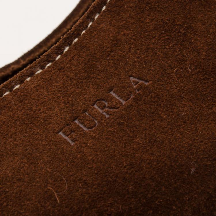 Pre Owned Furla Coffee Suede Hobo