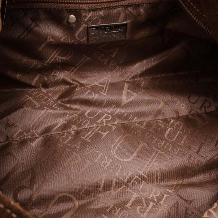 Pre Owned Furla Coffee Suede Hobo