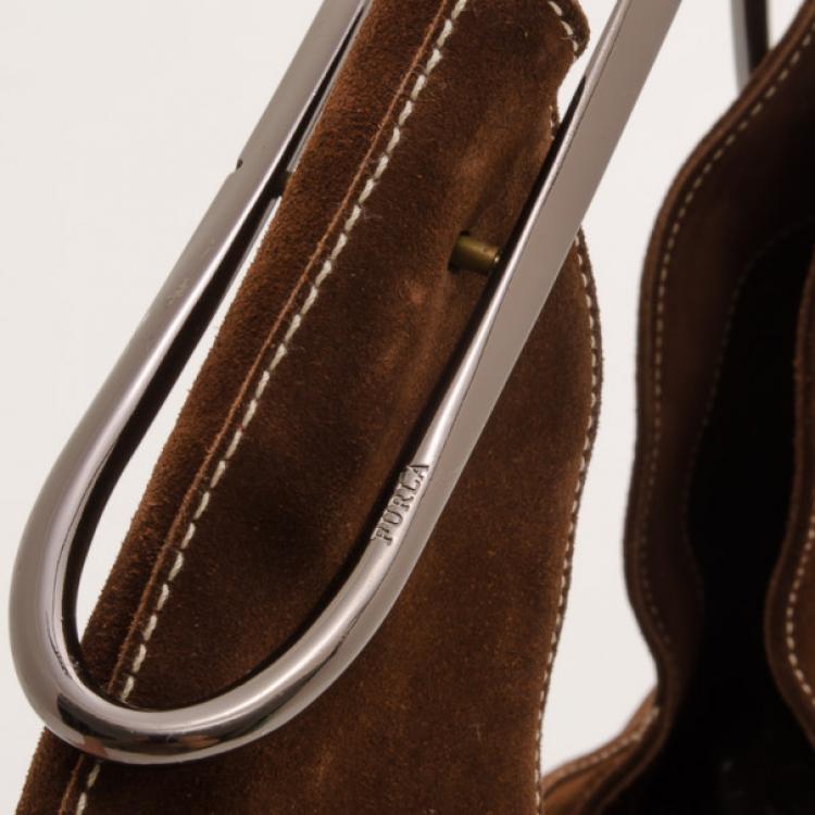 Pre Owned Furla Coffee Suede Hobo