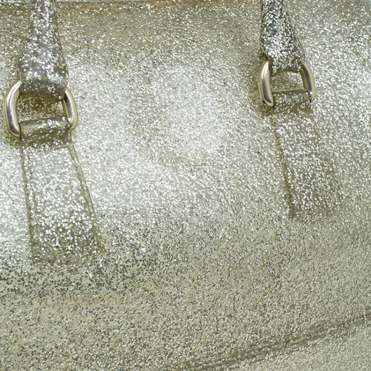 Pre Owned Furla Gold Glitter Rubber Candy Satchel Bag