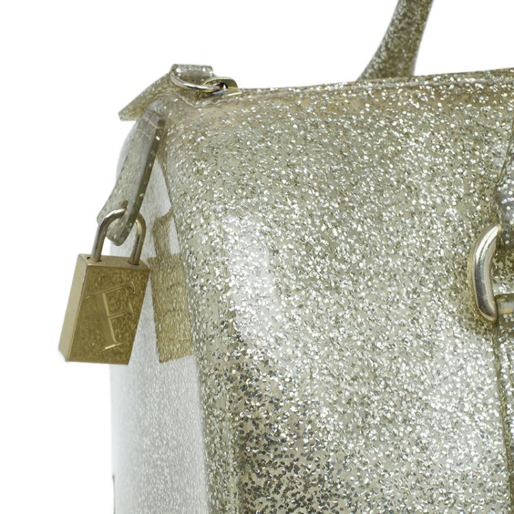 Pre Owned Furla Gold Glitter Rubber Candy Satchel Bag