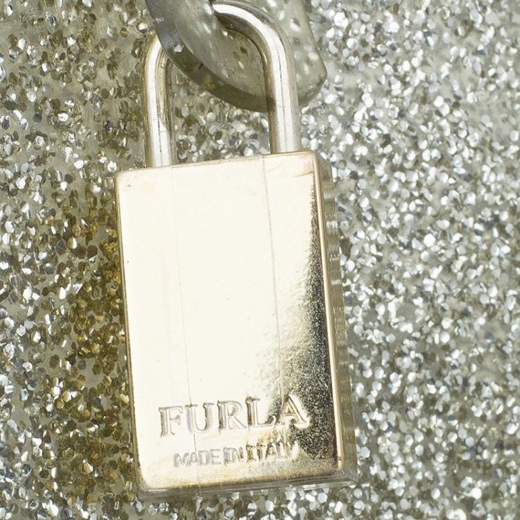 Pre Owned Furla Gold Glitter Rubber Candy Satchel Bag