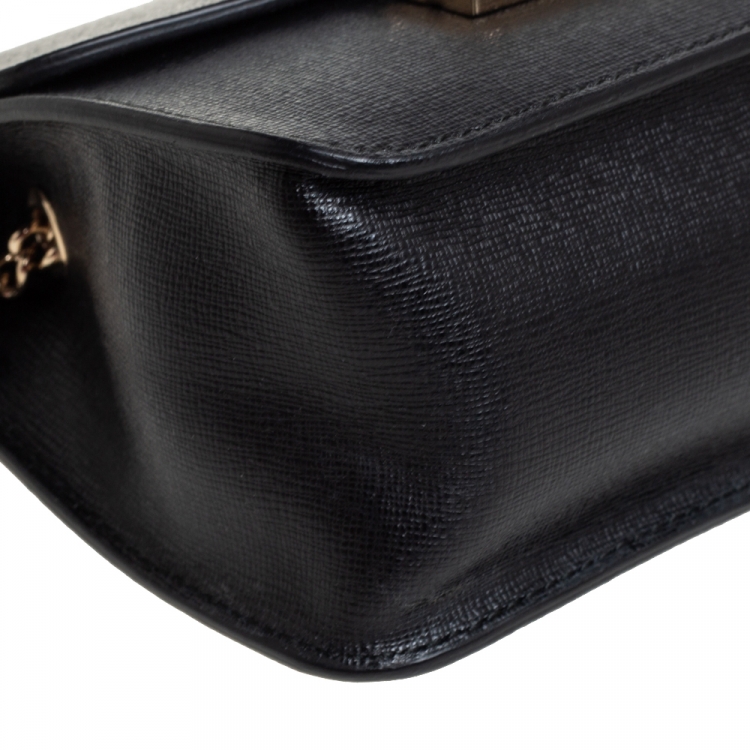 Pre Owned Furla Black Leather Mini Metropolis Chain Crossbody Bag