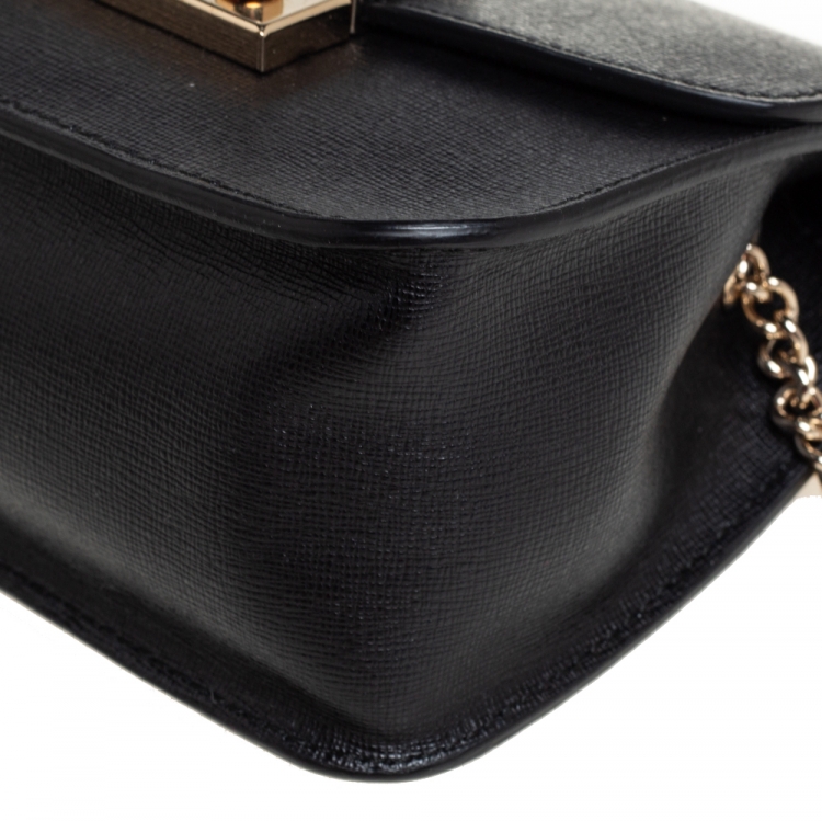 Pre Owned Furla Black Leather Mini Metropolis Chain Crossbody Bag