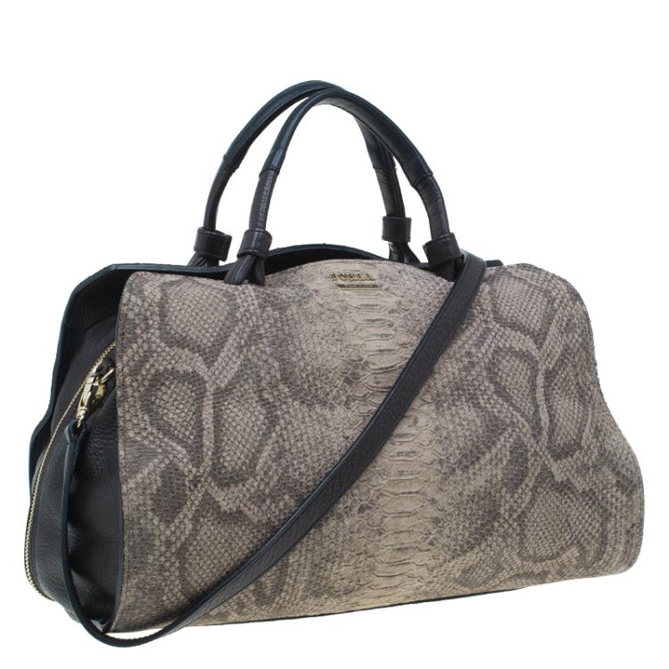 Pre Owned Furla Beige/Brown Python Embossed Leather Venus Satchel