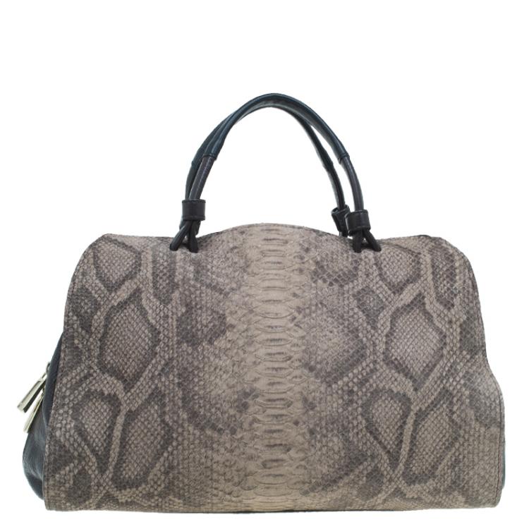 Pre Owned Furla Beige/Brown Python Embossed Leather Venus Satchel