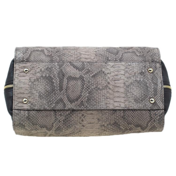 Pre Owned Furla Beige/Brown Python Embossed Leather Venus Satchel