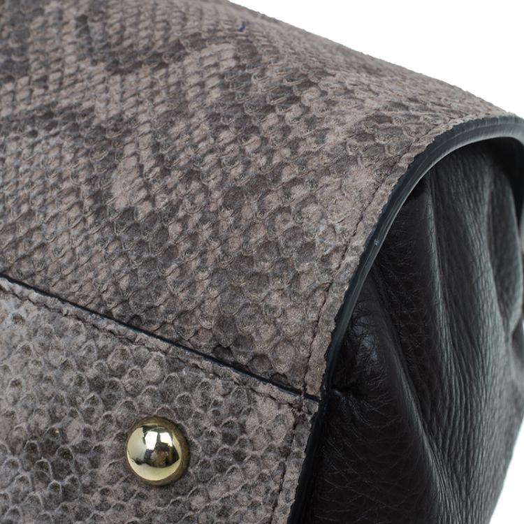 Pre Owned Furla Beige/Brown Python Embossed Leather Venus Satchel