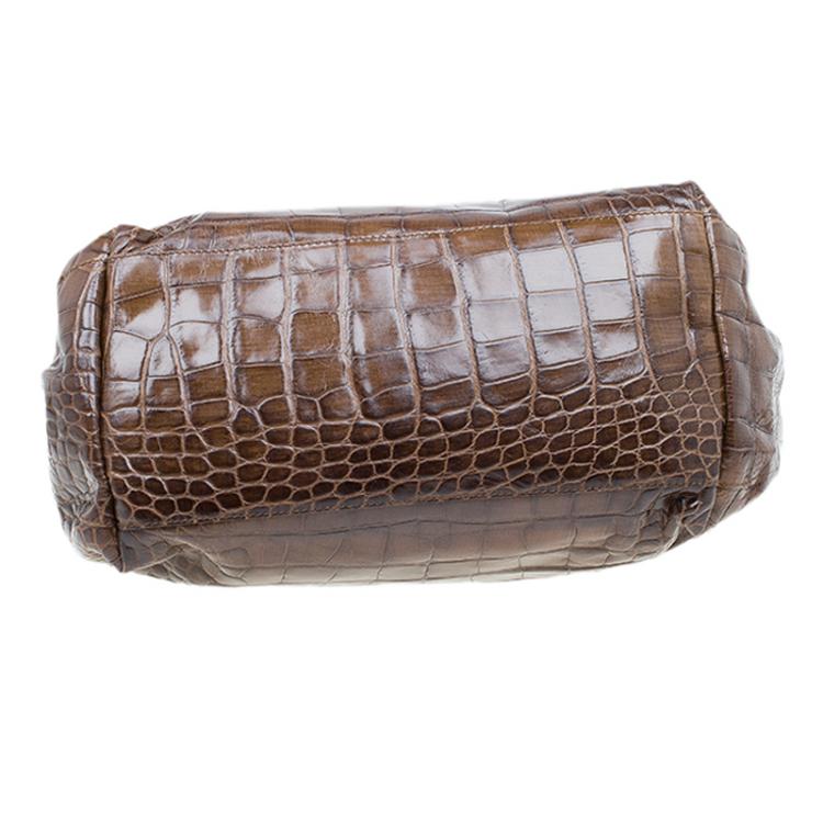 Pre Owned Furla Brown Croc Embossed Leather Hobo