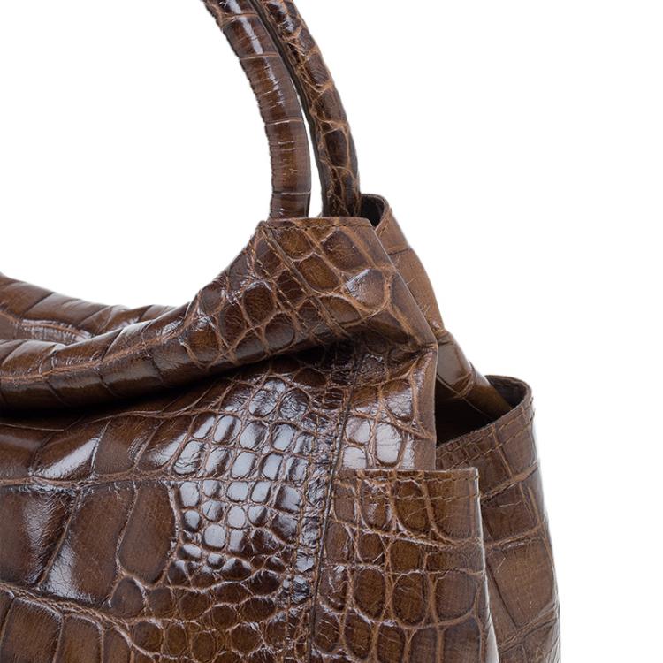 Pre Owned Furla Brown Croc Embossed Leather Hobo