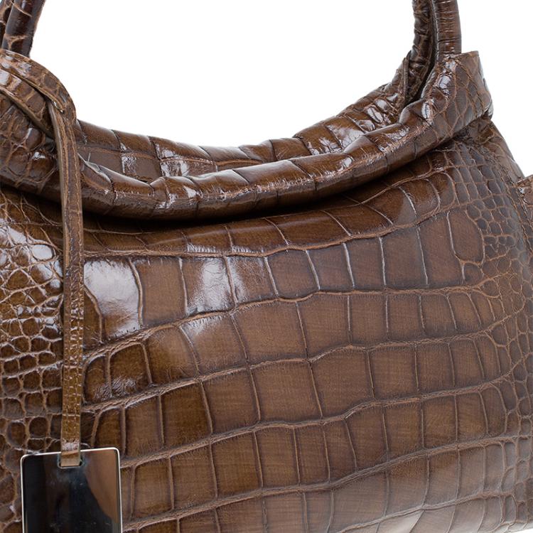 Pre Owned Furla Brown Croc Embossed Leather Hobo