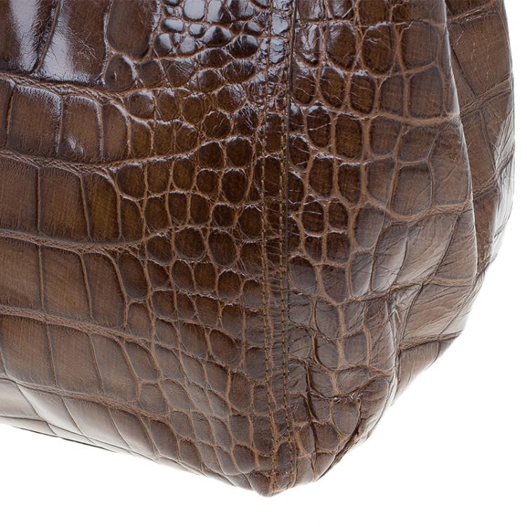 Pre Owned Furla Brown Croc Embossed Leather Hobo