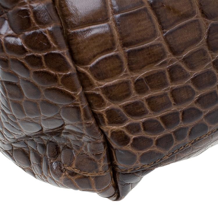 Pre Owned Furla Brown Croc Embossed Leather Hobo