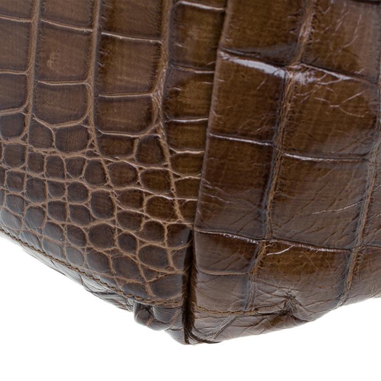 Pre Owned Furla Brown Croc Embossed Leather Hobo