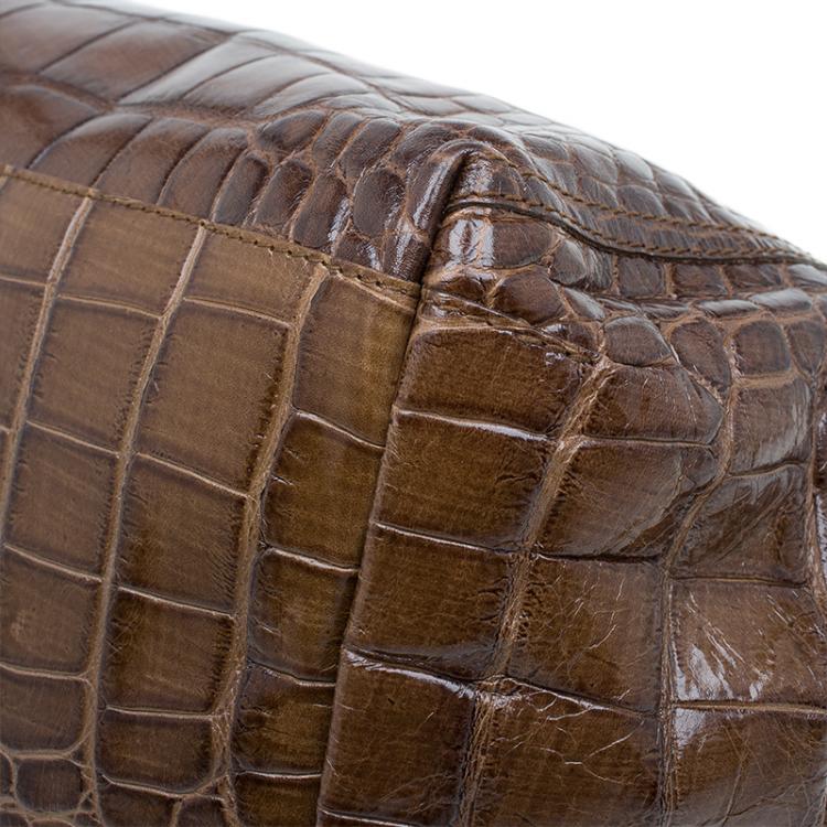 Pre Owned Furla Brown Croc Embossed Leather Hobo