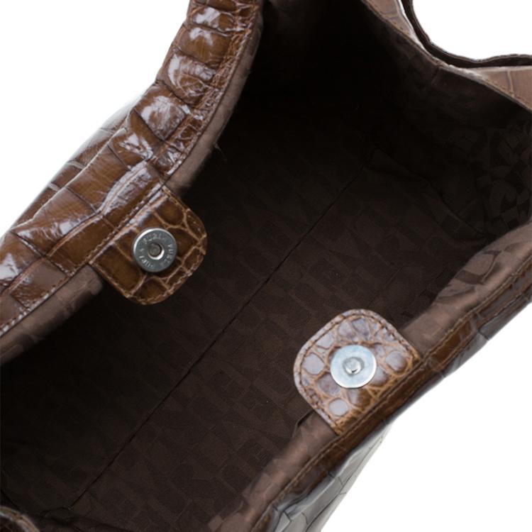 Pre Owned Furla Brown Croc Embossed Leather Hobo