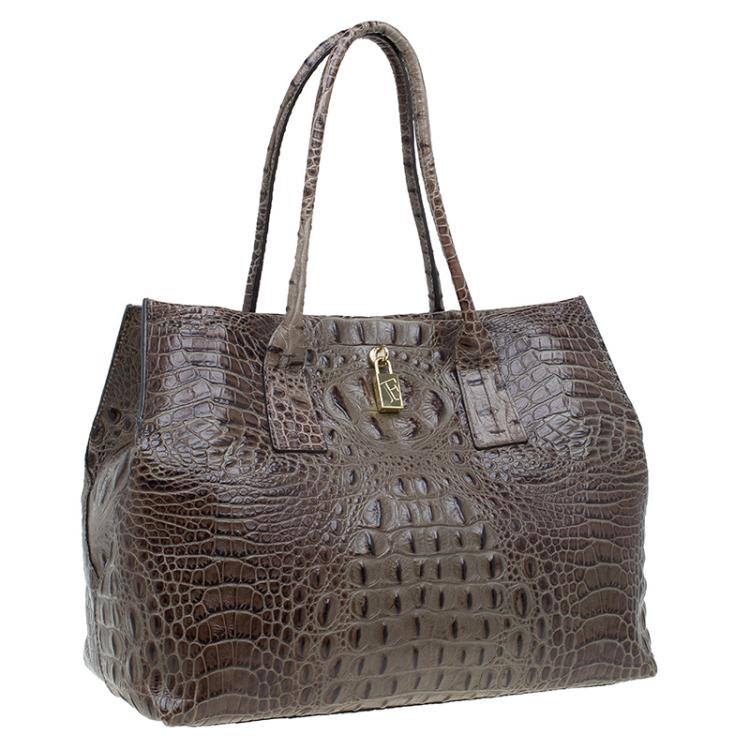 Pre Owned Furla Brown Croc Embossed Leather Onyx Tote