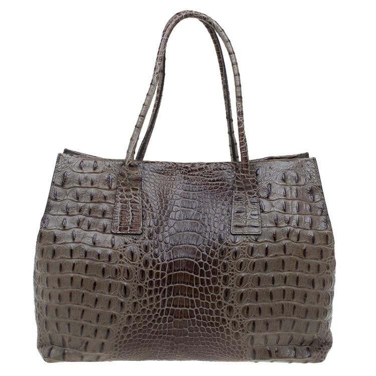 Pre Owned Furla Brown Croc Embossed Leather Onyx Tote