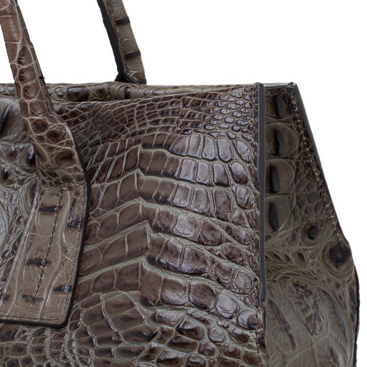 Pre Owned Furla Brown Croc Embossed Leather Onyx Tote
