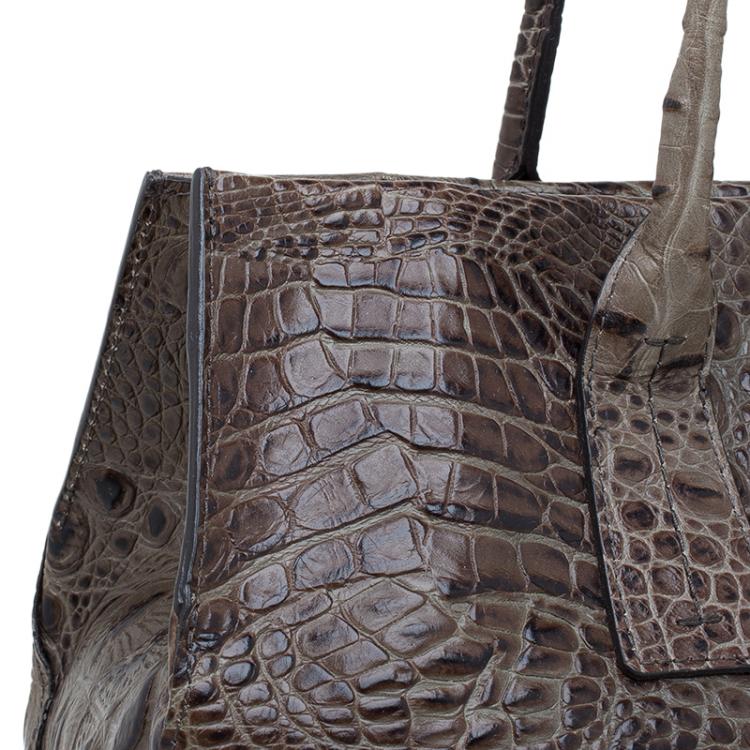 Pre Owned Furla Brown Croc Embossed Leather Onyx Tote
