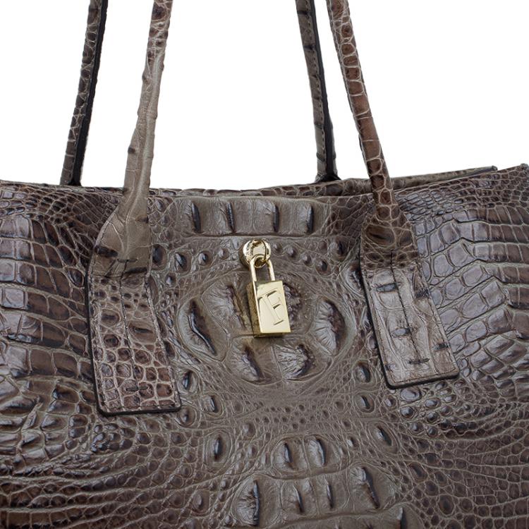 Pre Owned Furla Brown Croc Embossed Leather Onyx Tote
