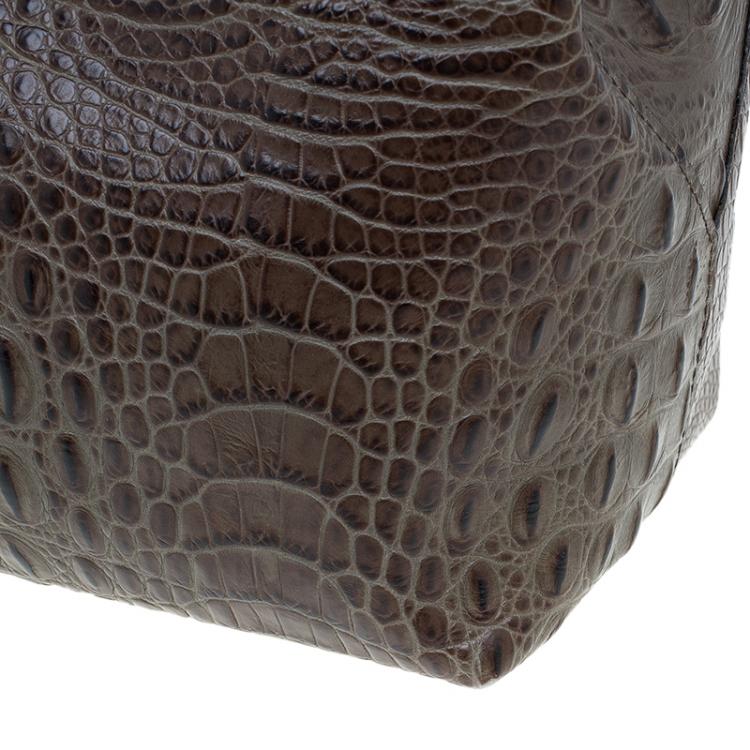 Pre Owned Furla Brown Croc Embossed Leather Onyx Tote