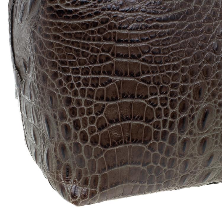Pre Owned Furla Brown Croc Embossed Leather Onyx Tote