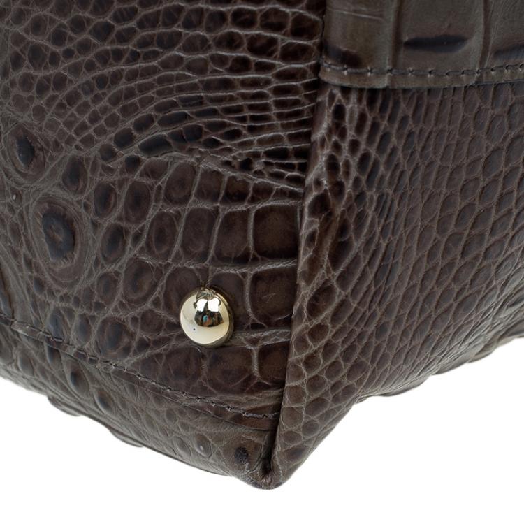 Pre Owned Furla Brown Croc Embossed Leather Onyx Tote