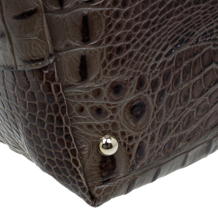 Pre Owned Furla Brown Croc Embossed Leather Onyx Tote
