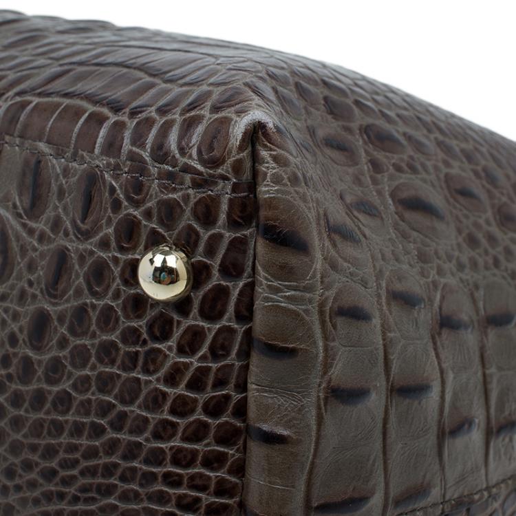 Pre Owned Furla Brown Croc Embossed Leather Onyx Tote