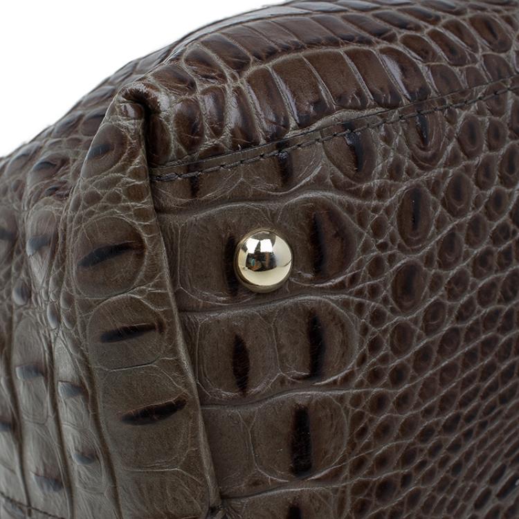 Pre Owned Furla Brown Croc Embossed Leather Onyx Tote