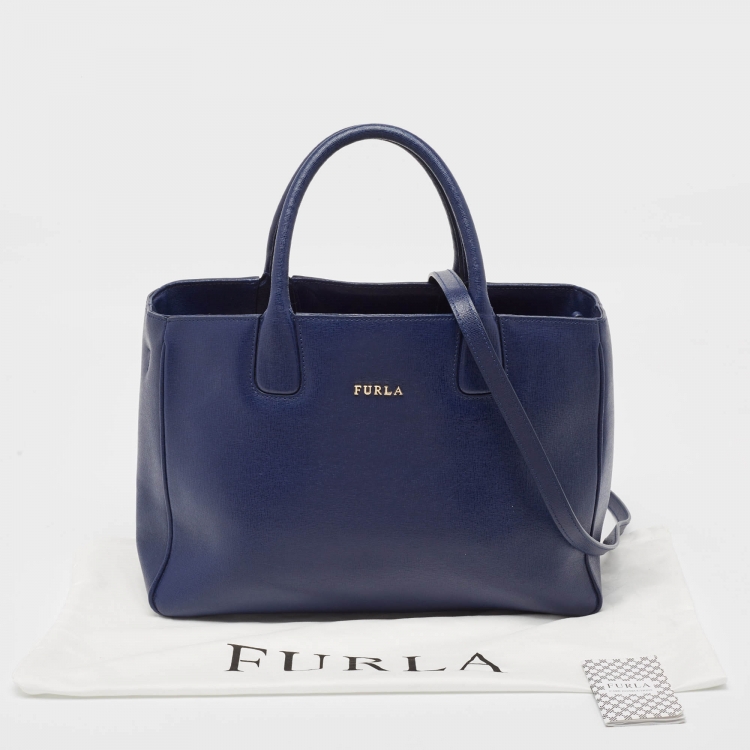Pre Owned Furla Blue Leather Josi East West Tote