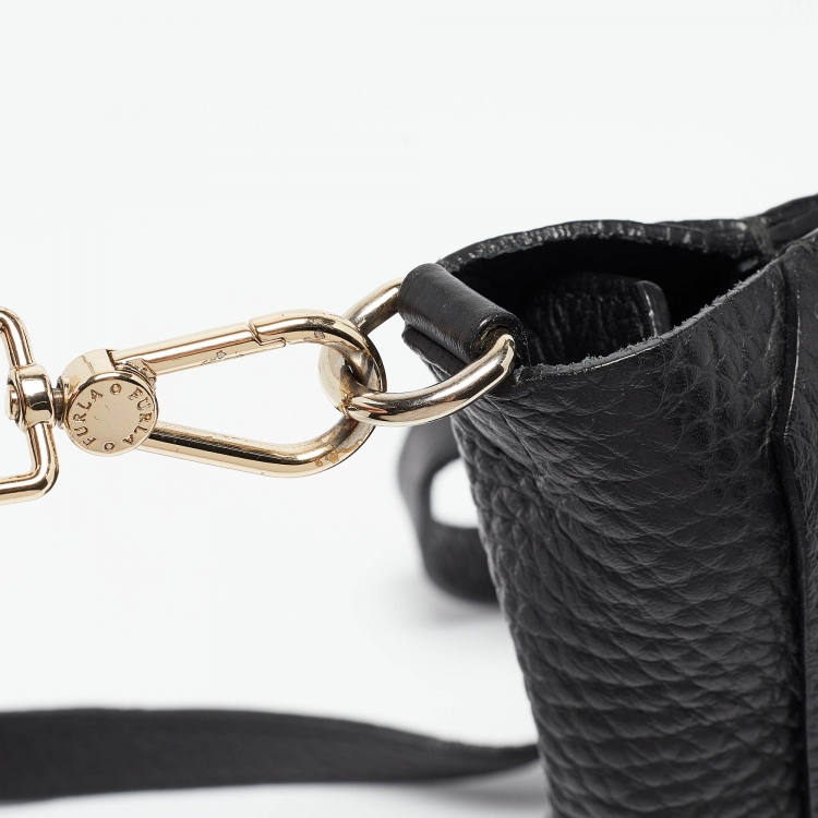 Pre Owned Furla Black Pebbled Leather Small Capriccio Tote