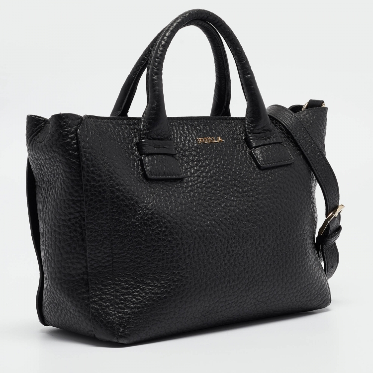 Pre Owned Furla Black Pebbled Leather Small Capriccio Tote