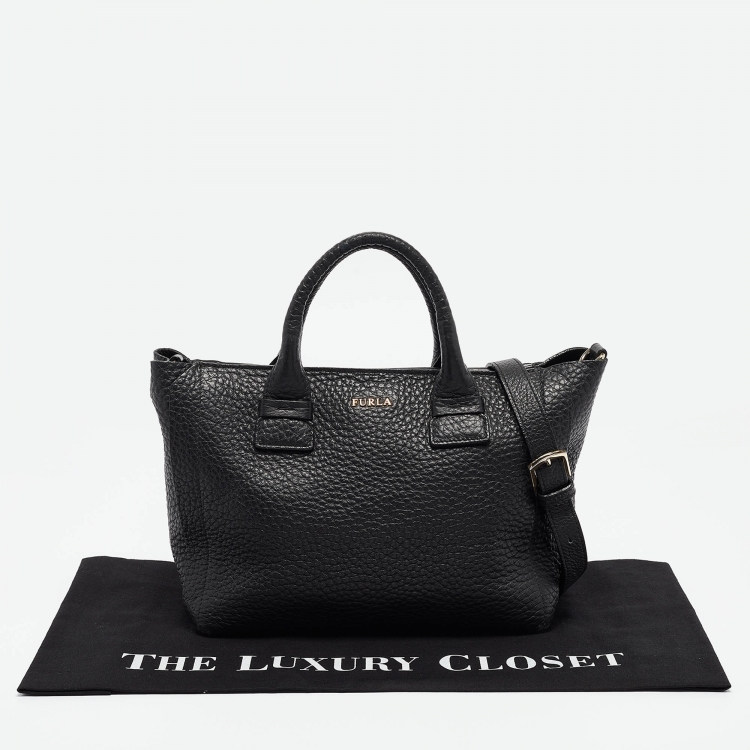 Pre Owned Furla Black Pebbled Leather Small Capriccio Tote