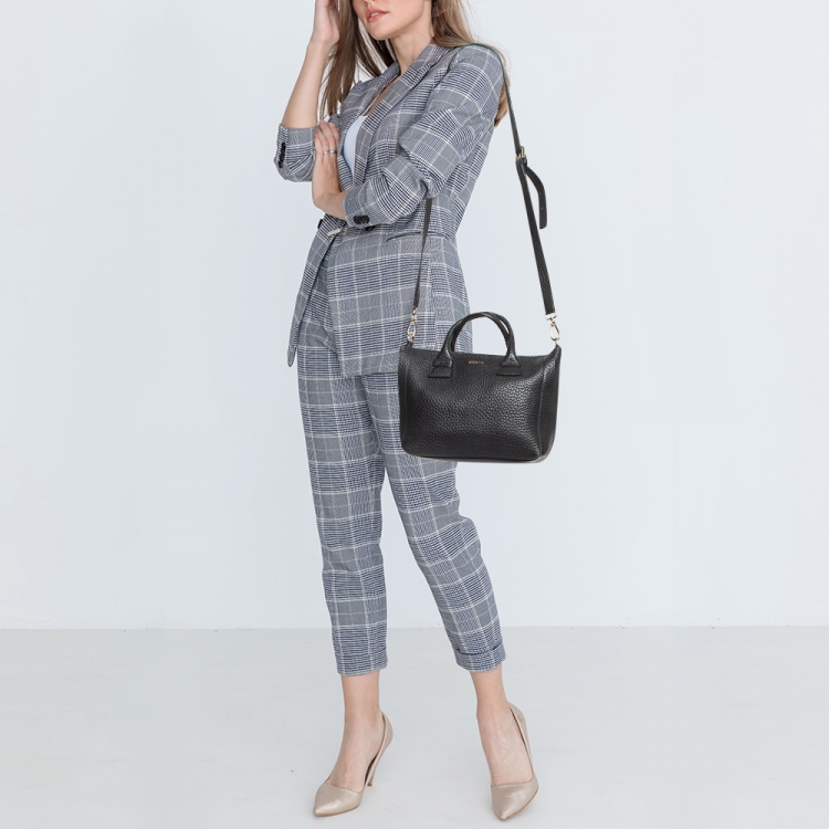 Pre Owned Furla Black Pebbled Leather Small Capriccio Tote