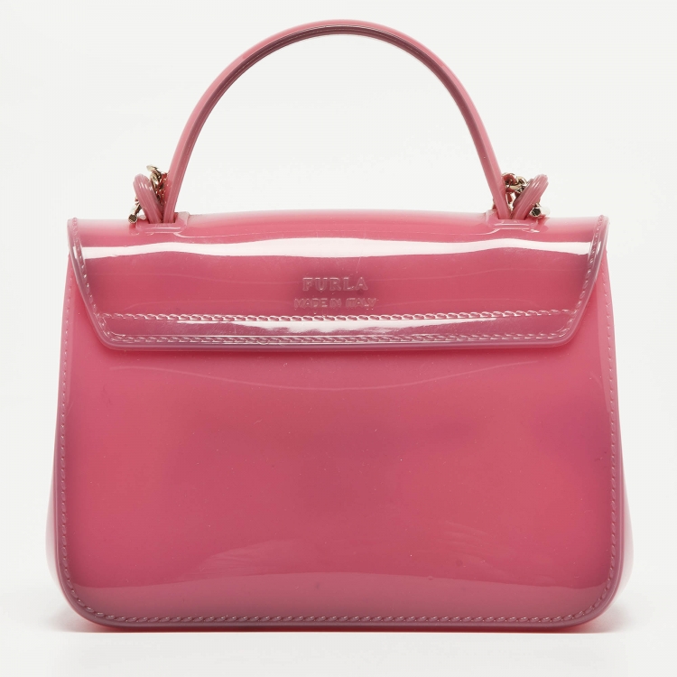 Pre Owned Furla Pink Rubber Mini Metropolis Top Handle Bag