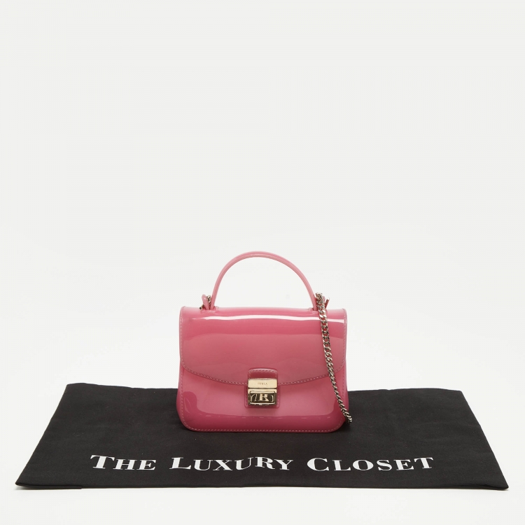 Pre Owned Furla Pink Rubber Mini Metropolis Top Handle Bag