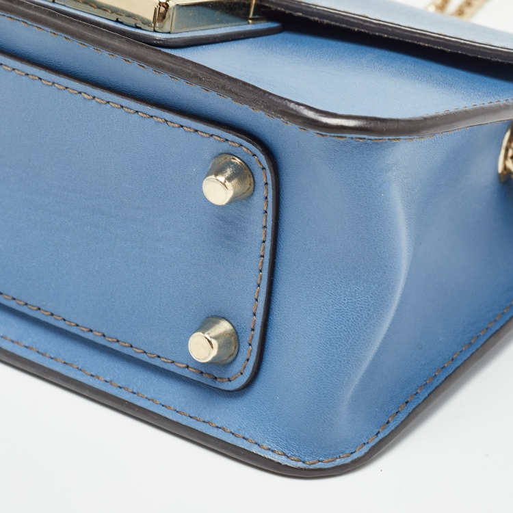 Pre Owned Furla Blue Leather Mini Metropolis Crossbody Bag