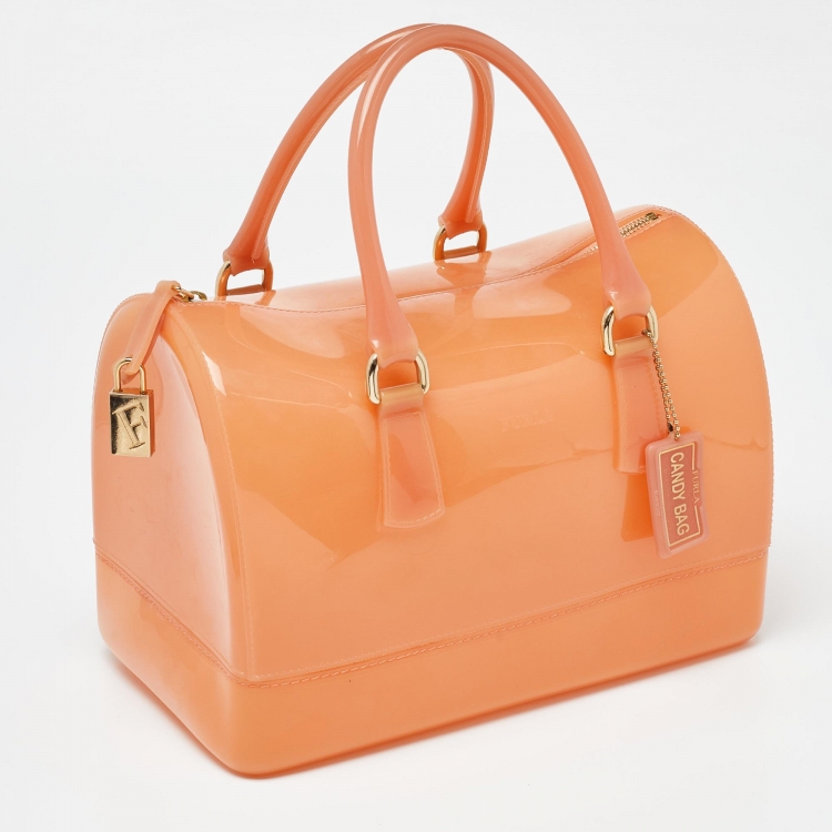 Pre Owned Furla Orange Rubber Candy Satchel