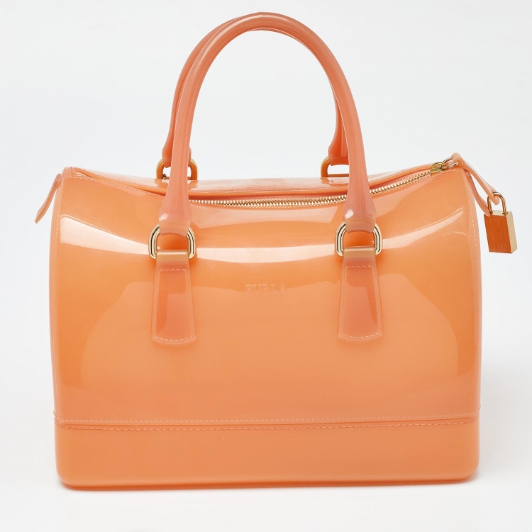 Pre Owned Furla Orange Rubber Candy Satchel
