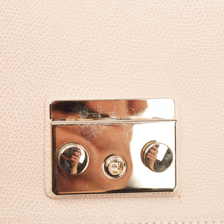 Pre Owned Furla Peach/Grey Leather and Velvet Crystal Embellished Mini Metropolis Crossbody Bag