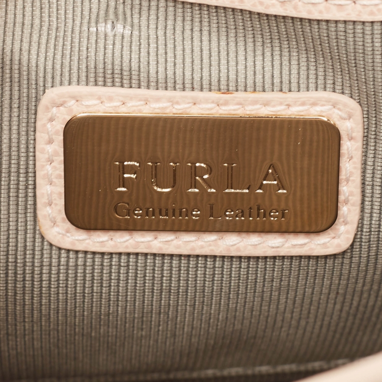 Pre Owned Furla Peach/Grey Leather and Velvet Crystal Embellished Mini Metropolis Crossbody Bag