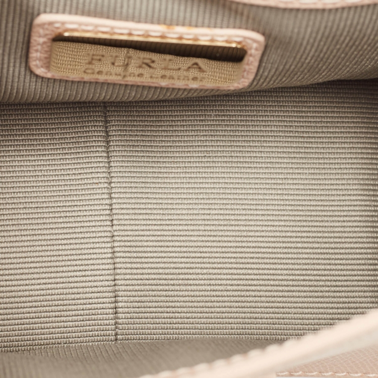 Pre Owned Furla Peach/Grey Leather and Velvet Crystal Embellished Mini Metropolis Crossbody Bag