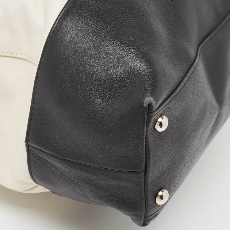 Pre Owned Furla White/Black Leather Hobo
