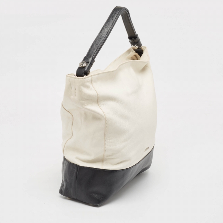 Pre Owned Furla White/Black Leather Hobo