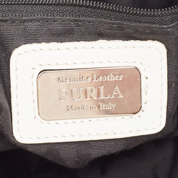 Pre Owned Furla White/Black Leather Hobo