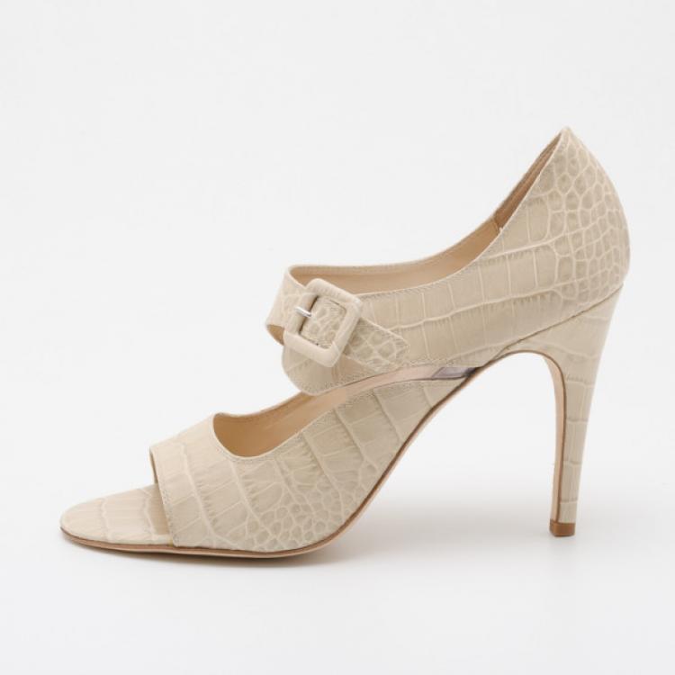 Pre Owned Furla Nude Embossed Open Toe Heels Size 40